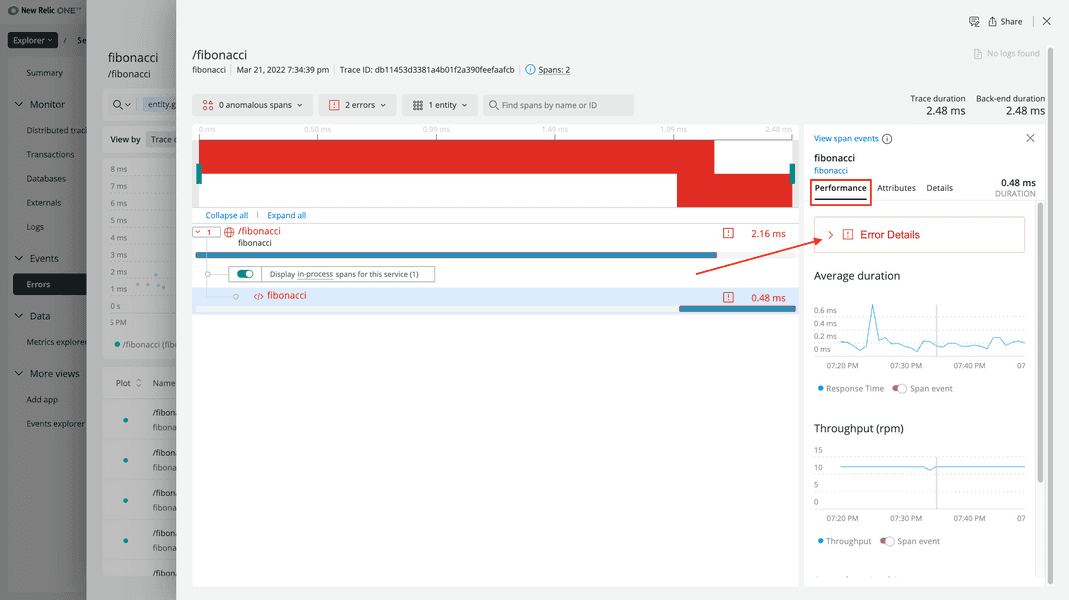 In-process error details