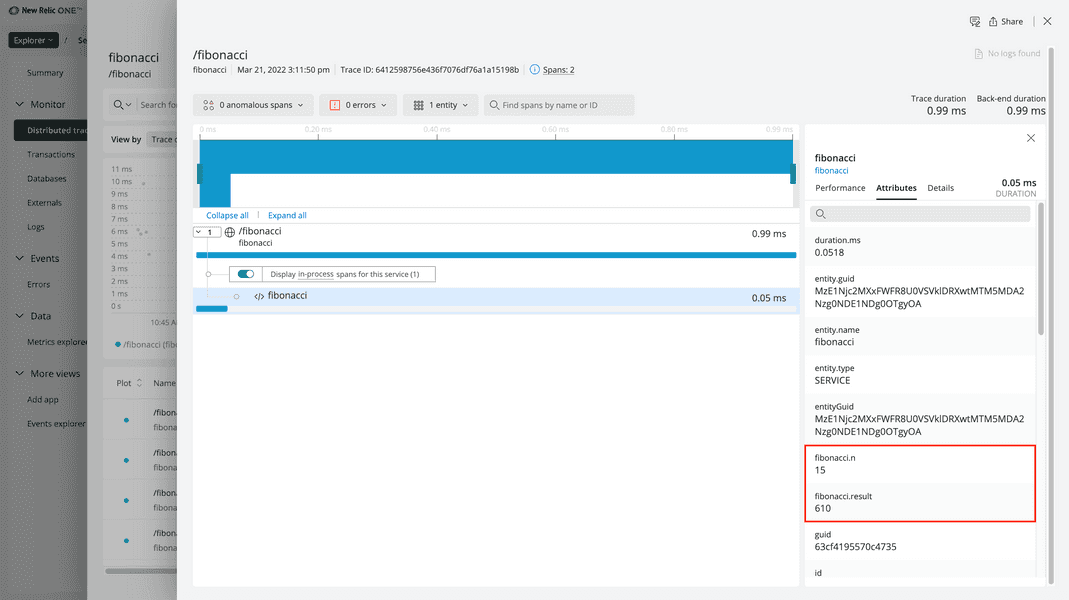 Trace in-process span attributes